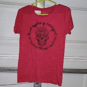 #25 Blue 84 Red Short Sleeve Tee with Skull Design P2P-18 Length24-1/2